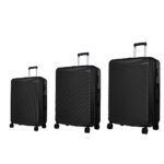 Verage V-Lite Firestone Combo Set Of 3 (Cabin + Medium + Large Check-In) Bold Black Hardsided Trolley Bags For Travel, Suitcases With Spinner Wheels, Anti-Theft Luggage (20/24/28 Inche)