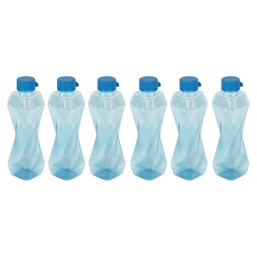 Pearlpet Twist Bpa-Free Plastic Water Bottle Set |Lightweight, Leak-Proof & Freezer Safe – Pack Of 6 (1000Ml Each), Blue