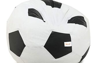 Sattva Xxxl Football Bean Bag Filled With Beans | Faux Leather Bean Bag For Adults & Kids | Pre-Filled Comfortable Seating For Living Room, Bedroom, Home & Office – White & Black