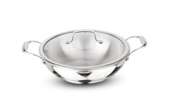 Signoraware Artista Tri Ply Stainless Steel Shallow Kadhai 26Cm With Glass Lid | Induction & Gas Compatible | Durable | Ideal For Stir Frying & Sauteing | Best For Curry & Gravies (4 Ltr | Steel)