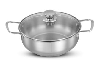 Amazon Brand Solimo – Stainless Steel Induction Bottom Kadhai With Glass Lid 22 Cm