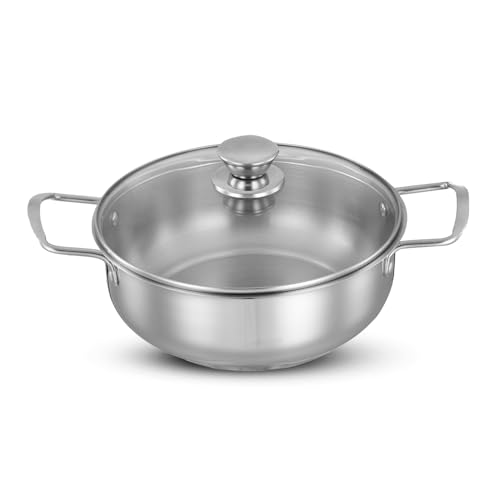 Signoraware Artista Tri Ply Stainless Steel Shallow Kadhai 26Cm With Glass Lid | Induction & Gas Compatible | Durable | Ideal For Stir Frying & Sauteing | Best For Curry & Gravies (4 Ltr | Steel)