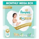 Pampers Premium Care Diaper | Pant Style Baby Diapers Medium Size, 108 Count | 360 Cotton Softness Diaper |Anti Rash Diaper With Aloe Vera And 100% Leak Proof Protection | (54 Count, Pack Of 2)