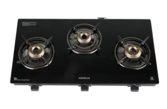 Havells Geoslim Jumbo Gas Stove |3 Heavy Duty Forged Brass Burner|6 Mm Toughened Glass|Premium Valves|Removable Drip Tray|Soft Touch Knobs|5 Year Warranty On Burners, Glass & Valves By Havells (Black)