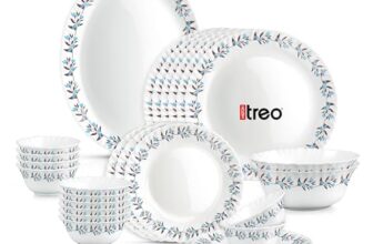 Treo By Milton Opalware Aurelia Lavelle Dinner Set Of 27 | Serving For 6 | Microwave & Dishwasher Safe | Bone-Ash Free | Tempered Toughness | Plates & Bowls | Crockery Set For Dining & Gifting