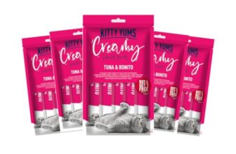 Kitty Yums Kitten & Adult Creamy Lickable Cat Treat (75G X 5 Pouches) Total 375G | Tuna & Bonito Flavour | Creates A Better Bond | Antioxidants Boost Immunity | Better Brain & Eyesight Development