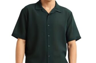 Thomas Scott Men Premium Oversize Fit Casual Shirt | Short Sleeves | Camp Collar | Thai Crepe Polyester Fabric (Ts1932_Green_S)