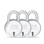 Link Locks Round 65Mm_Double Locking Padlock (Silver, Pack Of 3) Made In Aligarh.
