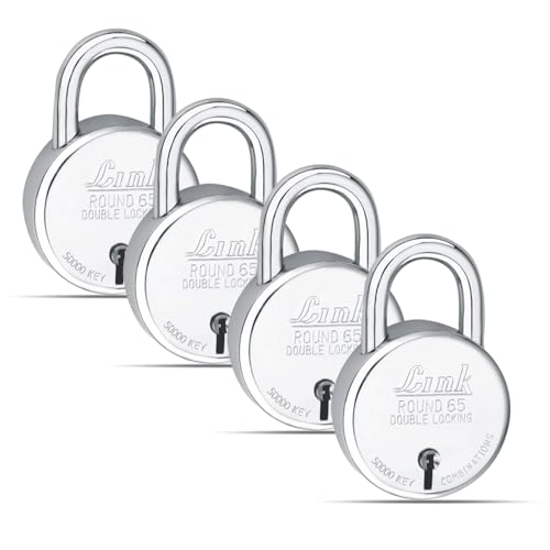 Link® 50Mm New Round Long Shackle Padlock 5Pcs Set | 50,000 Key Combinations | Made In India | Double Locking | Steel Body | Iron Lever| 3 Keys For Each Padlock