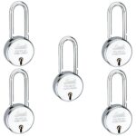 Link® 50Mm New Round Long Shackle Padlock 5Pcs Set | 50,000 Key Combinations | Made In India | Double Locking | Steel Body | Iron Lever| 3 Keys For Each Padlock