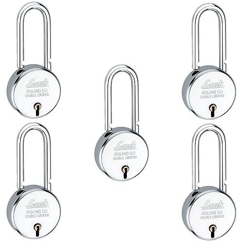 Link Lock Brass S Round 65Mm_Double Locking Padlock (Silver, Pack Of 4) Made In Aligarh.