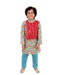 Pspeaches Boys Sea Green Printed Kurta With Pyjama Set