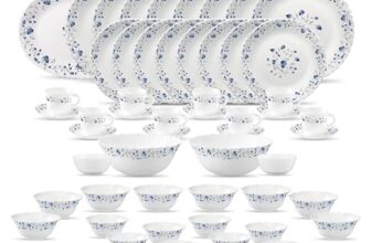 La Opala Classique Opalware Dinner Set, 53 Pcs, Family Of 8, Blue Mystique