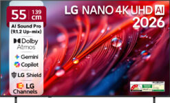 Lg 139 Cm (55 Inch) Ultra Hd (4K) Led Smart Webos Tv 2026 Edition With Nano Detail Enhancer, Hdr10 Pro, 4K Super Upscaling Alpha7 Ai Processor 4K Gen9, Dolby Atmos, Ai Sound Pro (9.1.2 Ch), Multi Ai (Google Gemini & Ms Copilot), Linear Flow Design, 60Hz Vrr, 5 Years Os Upgrade, Secured By Lg Shield,