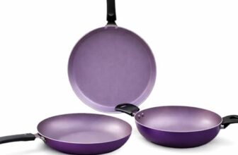 Wonderchef Valencia Non-Stick 3 Pc Cookware Set For Kitchen, Fry Pan 24Cm, Kadhai 24Cm, Dosa Tawa 28Cm, Non-Toxic Pfoa Free, Low-Oil Cooking, Gas Stove & Induction Friendly, 2-Yr Warranty, Purple