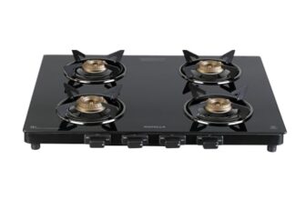 Havells Geoslim Gas Stove |4 Heavy Duty Forged Brass Burner|6 Mm Toughened Glass|Premium Valves|Removable Drip Tray|Soft Touch Knobs|5 Year Warranty On Burners, Glass & Valves By Havells (Black)