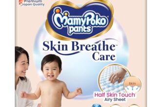Mamypoko Pants Skin Breathe Care | Baby Diapers Large Size (L) | 174 Count | 9-14Kgs | Half Skin Touch Airy Sheet | 3X Breathable | Derma Tested