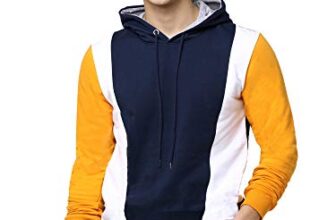 Maniac Color Block Men’S Fullsleeve Hooded Yellow Cotton Slim Fit Tshirt