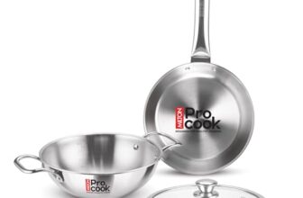 Milton Pro Cook Induction Cookware & Gas Stove Friendly Triply Stainless Steel 3 Pcs Cookware Set | Fry Pan 24Cm | Kadai With Glass Lid 24Cm | Even & Fast Cooking | 3 Years Warranty | Silver