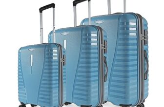Aristocrat Airpro Set Of 3 Large Size (Check-In), Medium Size (Check-In) & Cabin (Small Size) Hard Case Trolley Bags, 8 Wheels, Polypropylene Case, Unisex, 3-Yr Global Warranty, Coral Teal Blue