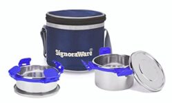 Signoraware 500Ml+350Ml All Steel Executive Small Lunch Box With Bag, Food Grade Bpa Free, Leak Proof And Air Tight Stainless Steel Containers, Compact And Sleek Tiffin Box (Set Of 2 Violet)