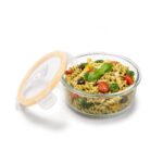 Cello Fit & Fresh Round Lunch Box Container For Daily Use 400 Ml, Clear | Microwave & Fridge Safe Toughened Glass Airtight Leakproof Food Storage Tiffin Box Container For Kitchen, Travel & Office Use