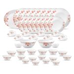 La Opala Classique Opalware Dinner Set, 53 Pcs, For Family Of 8, Aster Pink