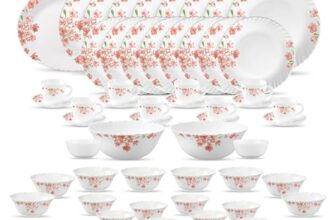 La Opala Classique Opalware Dinner Set, 53 Pcs, For Family Of 8, Aster Pink