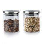 Agaro Elite Borosilicate Glass Jar 600 Ml, Round Shaped, Steel Lid, Storage Glass Container, Microwave, Oven & Freezer Safe, Transparent, Kitchen Organiser, Multipurpose Jar, Pack Of 2.