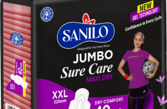 Sanilo Jumbo Sure Care Maxi Dry Trifold 100% Leak Free, Anti-Rash 320Mm Xxl Size Sanitary Pad(Pack Of 40)