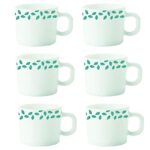 Borosil Larah Blue Leaves Opalware Cup Set (White, 100 Ml) – 6-Pieces