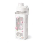 Kitchen Craftopia® Kawaii Water Bottle For Girls With Straw & Movable Handle | Leak-Proof Bpa-Free Cute Plastic Bottle With 2D & 3D Stickers | Stylish School & Travel Bottle For Kids (750 Ml) (White)