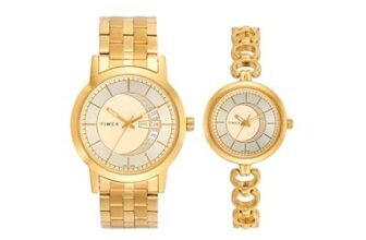 Timex Classics Analog Watch For Unisex With Champagne Round Dial & Gold Stainless Steel Bracelet Band Water Resistant Unisex Wrist Watches – Tw00Pr229