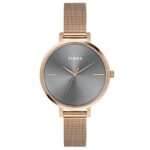 Timex Analog Watch For Women With Grey Round Dial & Rose Gold Stainless Steel Bracelet Band Water Resistant Women’S Wrist Watches – Twel155Smu05