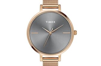 Timex Analog Watch For Women With Grey Round Dial & Rose Gold Stainless Steel Bracelet Band Water Resistant Women’S Wrist Watches – Twel155Smu05