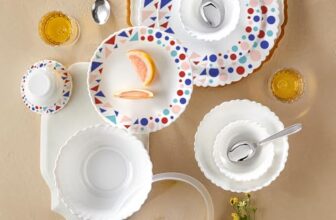 Larah By Borosil Silk Series Speckle Opalware Dinner Set With Steel Spoon | 41 Pcs For Family Of 6 | Microwave & Dishwasher Safe | Bone-Ash Free | Crockery Set For Dining & Gifting | Plates & Bowls