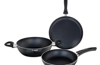 Judge By Prestige Ace Aluminium Non-Stick Cookware Set – Kadai 20 Cm, Fry Pan 20 Cm, Omni Tawa 25 Cm – 1 Unit Each, Black
