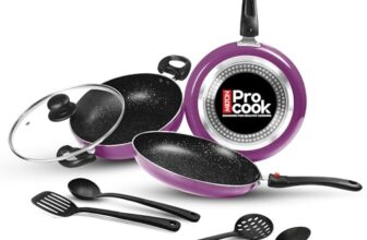 Milton Pro Cook Induction Cookware & Gas Stove Friendly Kitchen Jewel 7 Pc Non Stick Cookware Set | Fry Pan | Kadhai With Glass Lid | Dosa Tawa | Durable 5-Layer Non Stick Coating | Dark Purple