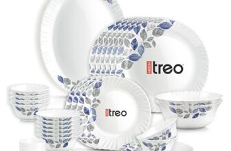 Treo By Milton Opalware Aurelia Lunis Dinner Set Of 35 | Serving For 6 | Microwave & Dishwasher Safe | Bone-Ash Free | Tempered Toughness | Plates, Bowls, Spoons | Crockery Set For Dining & Gifting