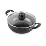 Cello Classy Hard Anodised Non-Stick Kadhai 3.5 Liter With Glass Lid With Induction Base, Black