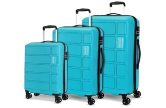 Kamiliant By American Tourister 3 Pc Harrier Edge 8W Set 56 Cm, 68 Cm & 78 Cm – Small, Medium & Large Polypropylene(Pp) Hardside 8 Wheels Spinner Luggage Set/Trolley Bag Set (Light Blue)