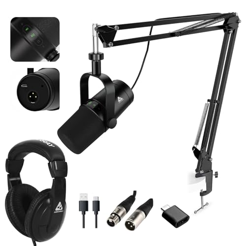 Audio Array Am-C11 Xlr/Usb Dynamic Podcast Microphone | Built-In Monitoring | One Touch Mute And Volume Control | Premium Metal Build | 2M Xlr & Usb Cable | Streaming, Gaming, Podcasting, Singing