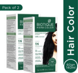 Biotique Herbcoclor Natural Black- 1N 60G+140Ml (Pack Of 2) , Natural Black