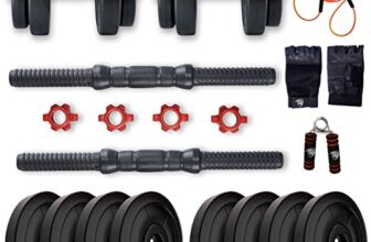 Bullar Adjustable Dumbbells Set 8 Kg To 20 Kg With Pair Of Dumbbell Rods And Pvc Weight Plates With Gym Accessories (16 Kg)