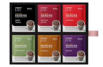 Cocosutra Sugar-Free Drinking Chocolate Mix | 18 Single-Serve Sachets (20G Each) | 3 Sachets Each Flavour | Swiss Vanilla, Mocha, Caramel, Hazelnut, Mexican Spiced & Peppermint | Zero Sugar | Low Carb | Low Calorie | Stevia & Erythritol Sweetened | 360 G