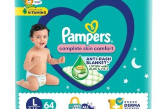 Pampers Complete Skin Comfort Pants, Large (L), 64 Count, Anti-Rash Blanket, Lotion With Vitamin E & Aloe Vera, 9-14Kg