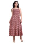 Purvaja Women’S Square Neck Cotton Dress(Floe-191-M_Maroon)