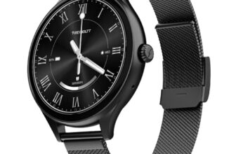 Fire-Boltt Phoenix Air Smart Watch 1.26” Round Display, Rotating Button, Wireless Charging, Ultra Lightweight Metal Body, Bluetooth Calling, Smartwatch With Silicone & Mesh Steel Straps Onyx Black