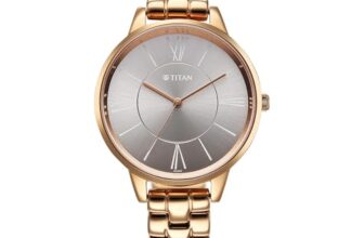 Titan Neo Quartz Analog Grey Dial Rose Gold Metal Strap Watch For Women