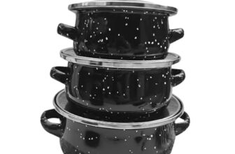 Heavenglow 3 Pieces Enamelware Pot Set Stewpot Saucepan For Travel Household Restaurant